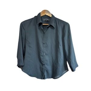 Express Button Down Shirt Womens 7/8 Black Excellent Stretch 3/4 Sleeve Blouse